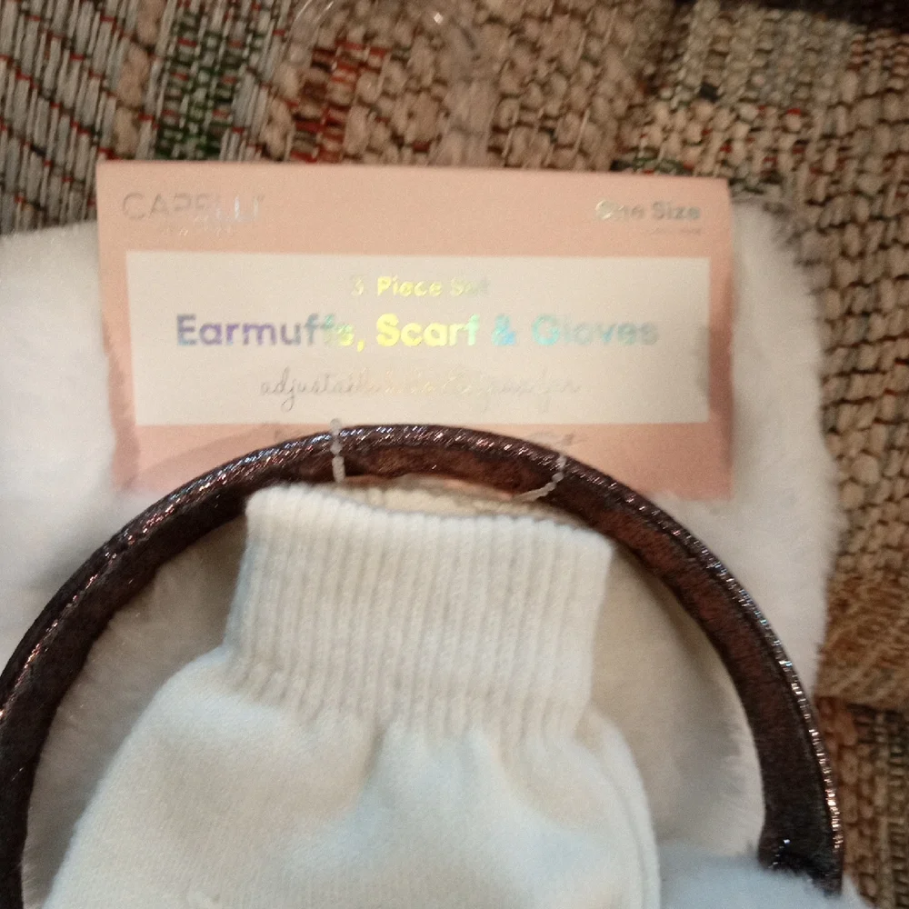 Girls Capelli Ivory Earmuffs, Scarf, and Gloves Set